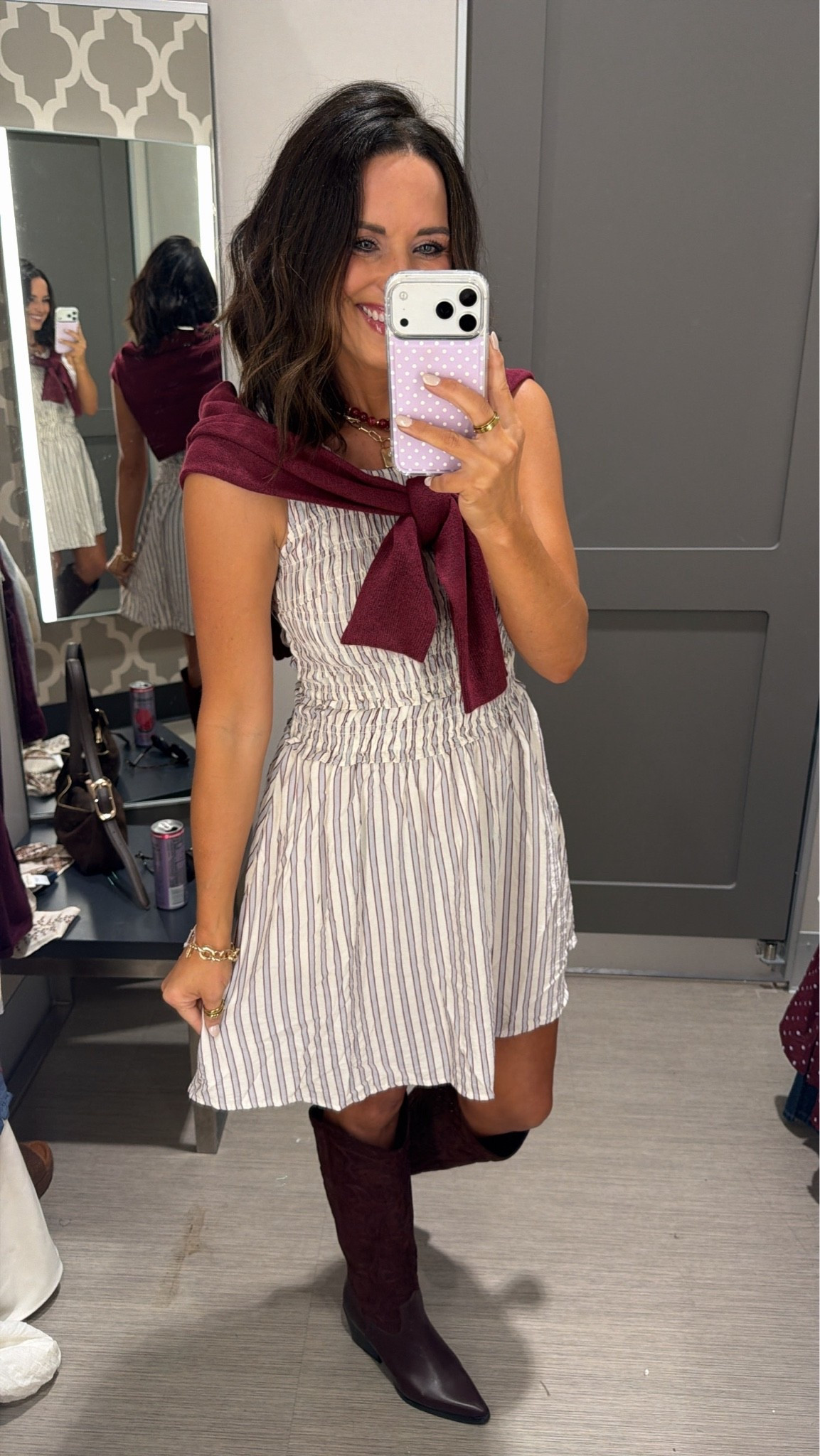 Target game-day look 🤎 Dress is XS! The stripes & style🙌🏻

@Target 

#TargetStyle #GameDay #LTKFinds