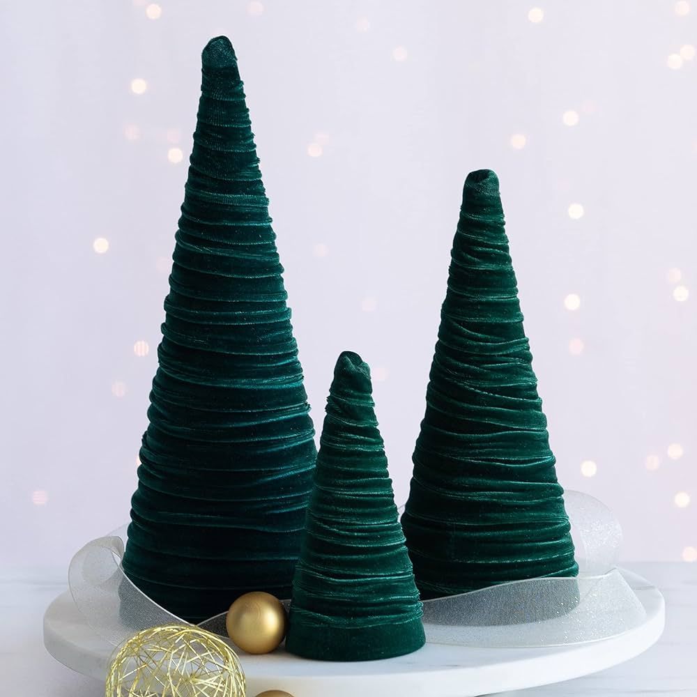 Emerald Velvet Trees Set of 3, Modern Christmas Decor, Mantel Décor, Holiday Entryway, Rustic Wi... | Amazon (US)