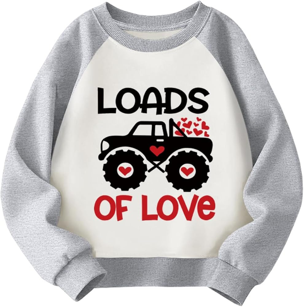 Kids Valentines Day Sweatshirts Boys Girls Valentine's Monster Truck Heart Shirt Graphic Toddler ... | Amazon (US)