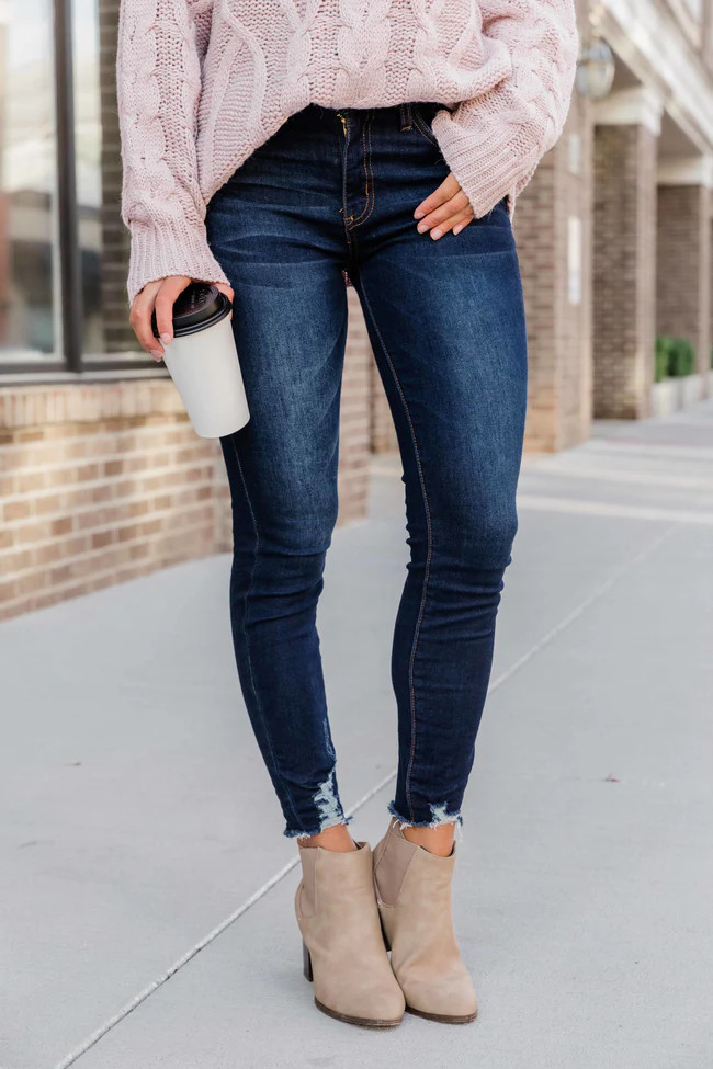 Kristy Dark Wash Distressed Skinny Jeans SALE | Pink Lily