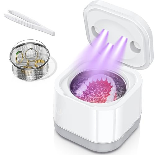 Ultrasonic UV Cleaner for Dentures, Retainer, Aligner, Mouth Guard, Toothbrush Head, Shaver Head, Jewelry, Professional Ultrasonic Retainer Cleaner Machine for all Dental（200ml,white） | Amazon (US)