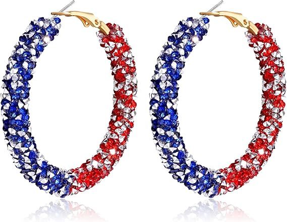 Sparkly Hoop Earrings for Women Handmade Bohemian Glitter Rhinestone Wrapped Hoop Dangle Earring ... | Amazon (US)
