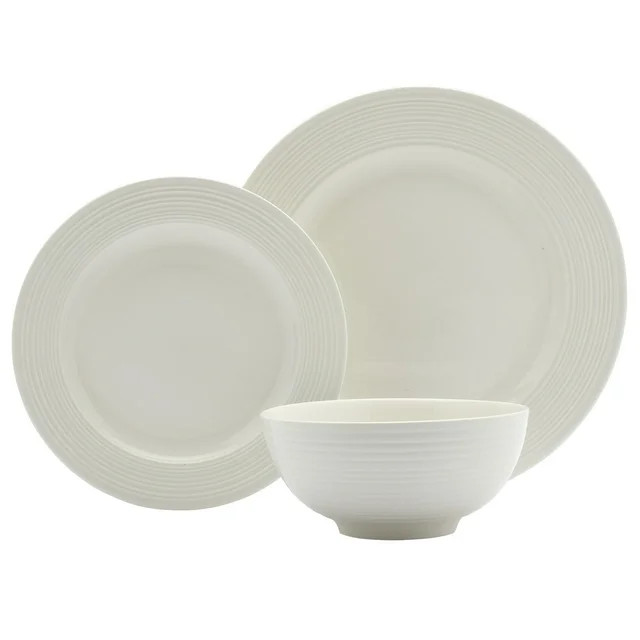 Tabletops Gallery 12 Piece Contempo Embossed Porcelain White Dinnerware Set of Plates Bowls Dishe... | Walmart (US)
