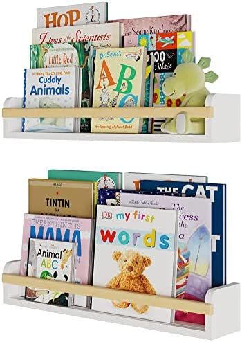 Wallniture Florida Bookshelf for Kids Room Decor, Floating Shelves for Nursery Decor, 24" Wood Wh... | Amazon (US)