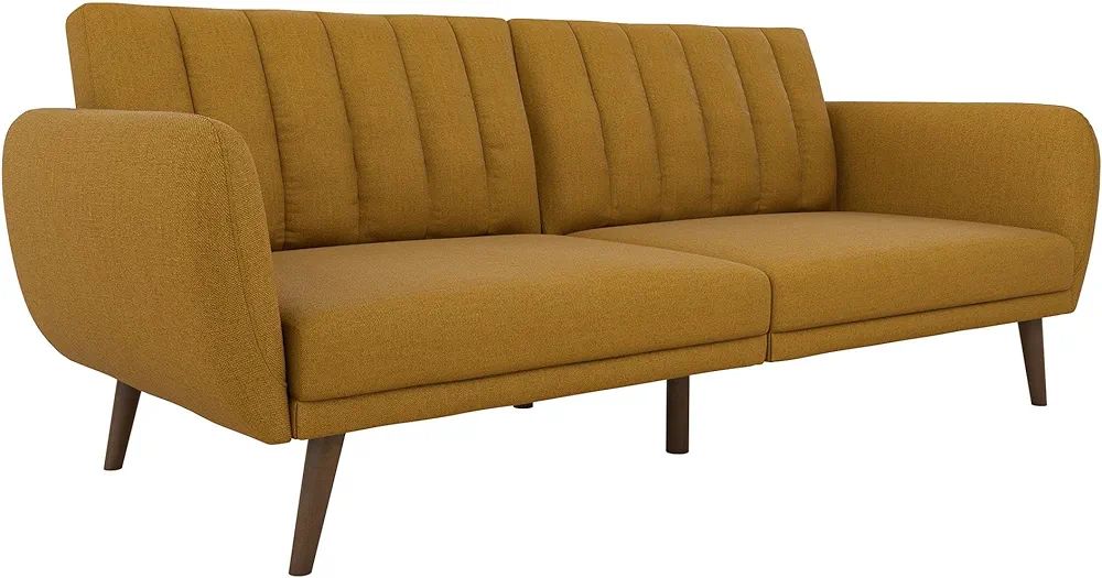 Novogratz Brittany Sofa Futon - Premium Upholstery and Wooden Legs - Mustard | Amazon (US)