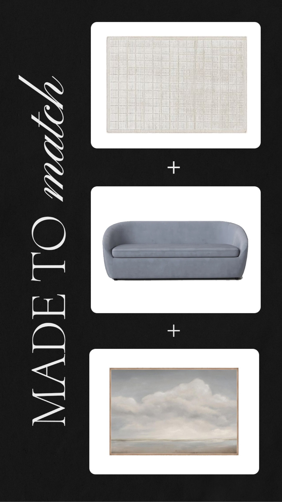 Living room rug, sofa, art combinations. These combos are made to match! Contemporary transitional living room design