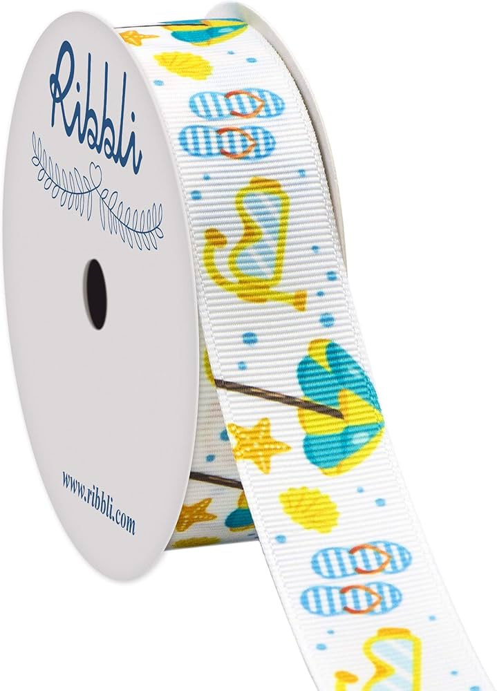 Ribbli Grosgrain Summer Beach & Flip-Flop Craft Ribbon,7/8-Inch,10-Yard Spool,White/Yellow/Blue,U... | Amazon (US)
