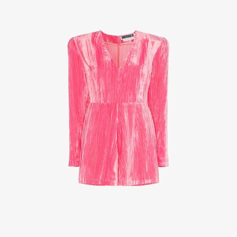 Rotate Womens Pink Adelina Velvet Playsuit | Browns Fashion
