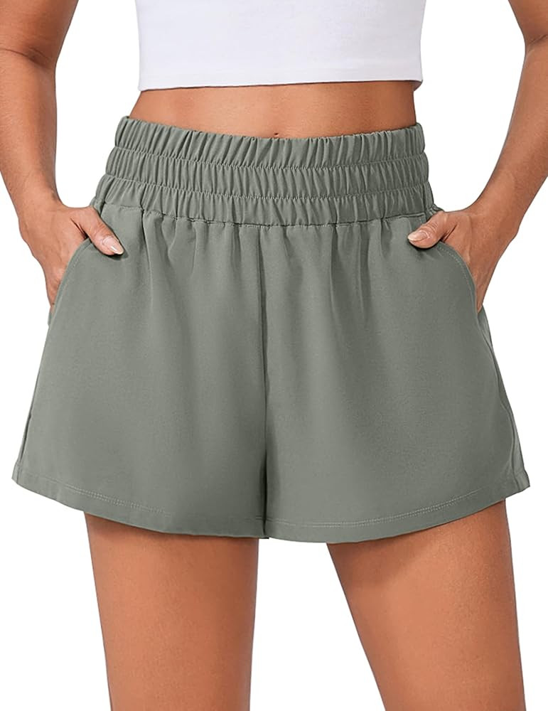 PINSPARK Womens Light Weight Athletic Shorts High Waisted Linerless Active Short Casual Quick Dry... | Amazon (US)