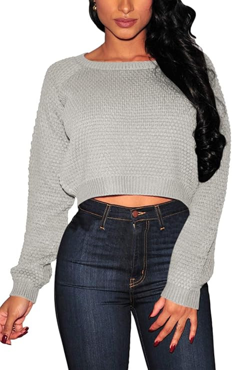 Pink Queen Women's Knit Long Sleeves Cropped Sweater Top | Amazon (US)