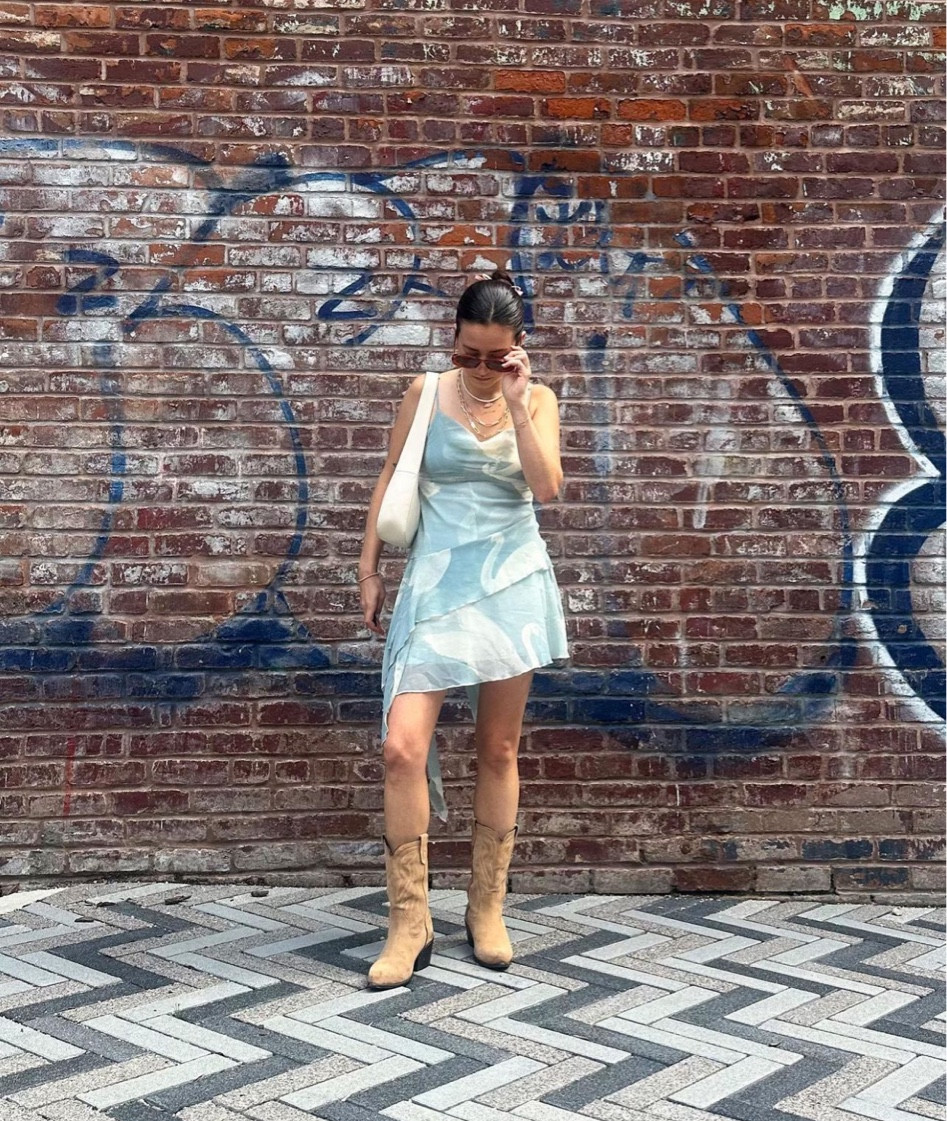 navy blue dress for baby girl Kimchi Blue Kimchi Cora Lace-Trim Asymmetrical Midi Dress in Blue main image 0
