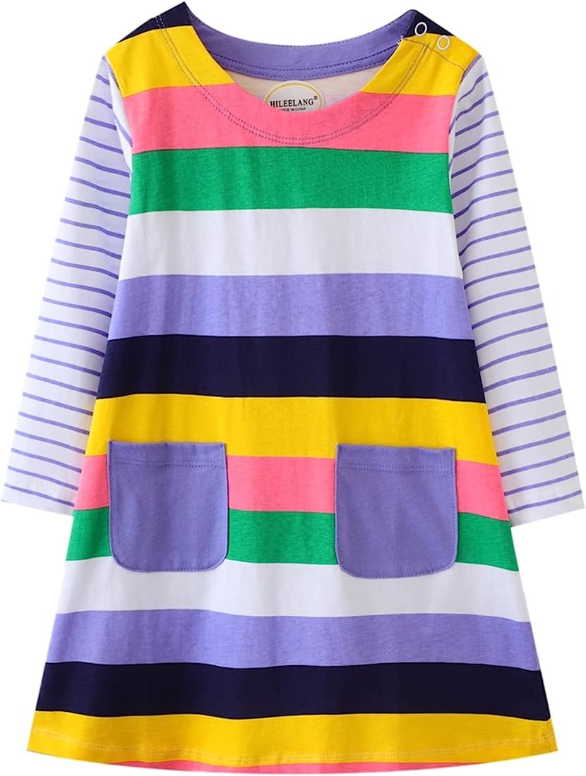 Toddler Girl Long Sleeve Dress Stripe Rainbow Christmas Cotton Casual Tunic Playwear Basic Shirt ... | Amazon (US)