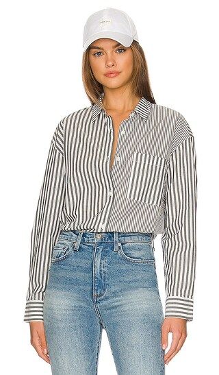 Millie Button Down Shirt in Noir Ecru Stripe | Revolve Clothing (Global)