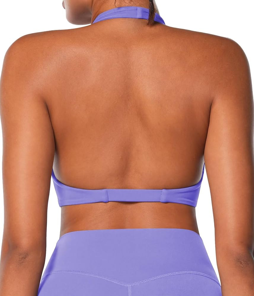 Sunzel Women's Halter Neck Sports Bra, Twist Front Yoga Crop Top with Removable Pads, Open Back V... | Amazon (US)