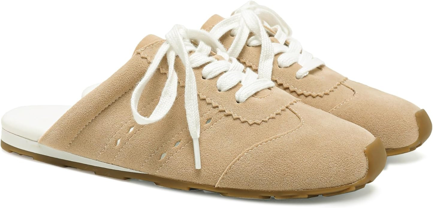 Suede Mules for Women Round Toe Lace up Slip-on Sneakers Mule Casual Backless Slide Sneakers Comf... | Amazon (US)