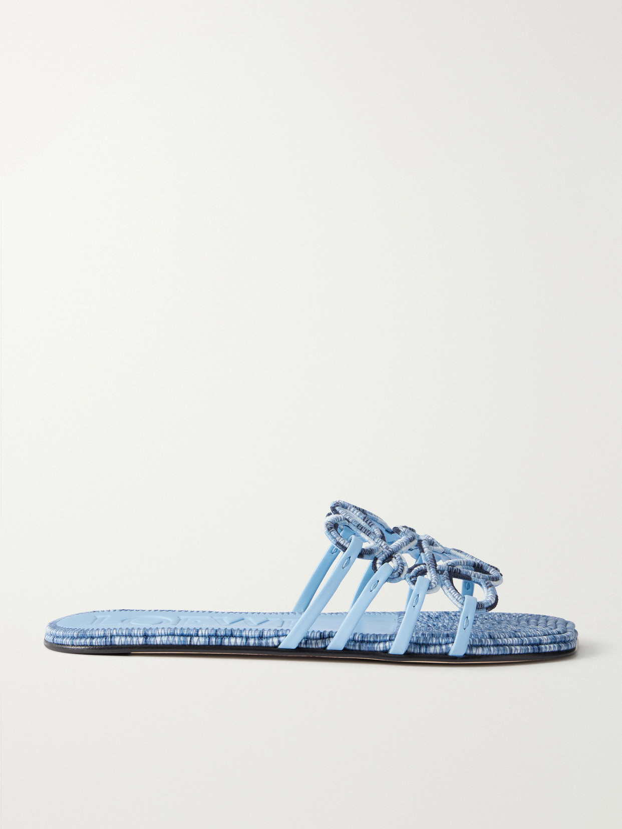 LOEWE - + Paula's Ibiza Leather-trimmed Embroidered Canvas Slides - Blue | NET-A-PORTER (US)