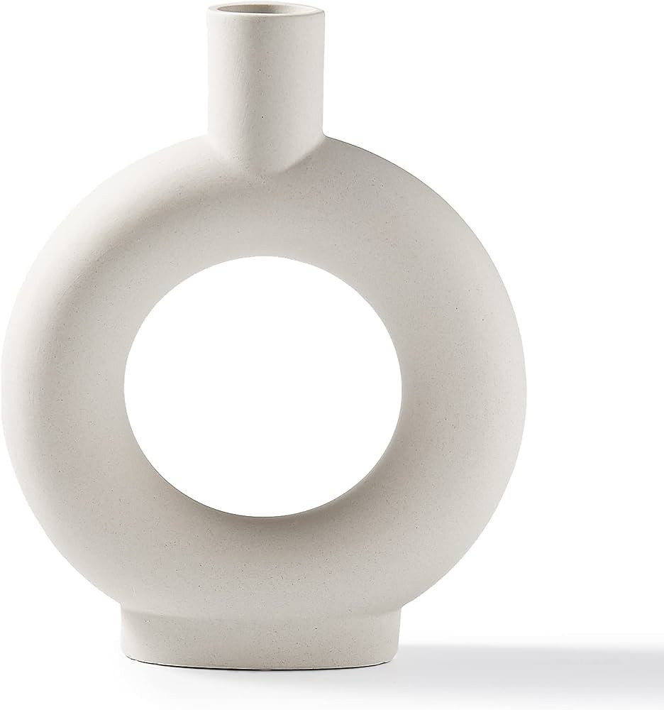 INGLENIX Jarrón de cerámica blanco estilo minimalista nórdico decoración para centros de mesa... | Amazon (US)