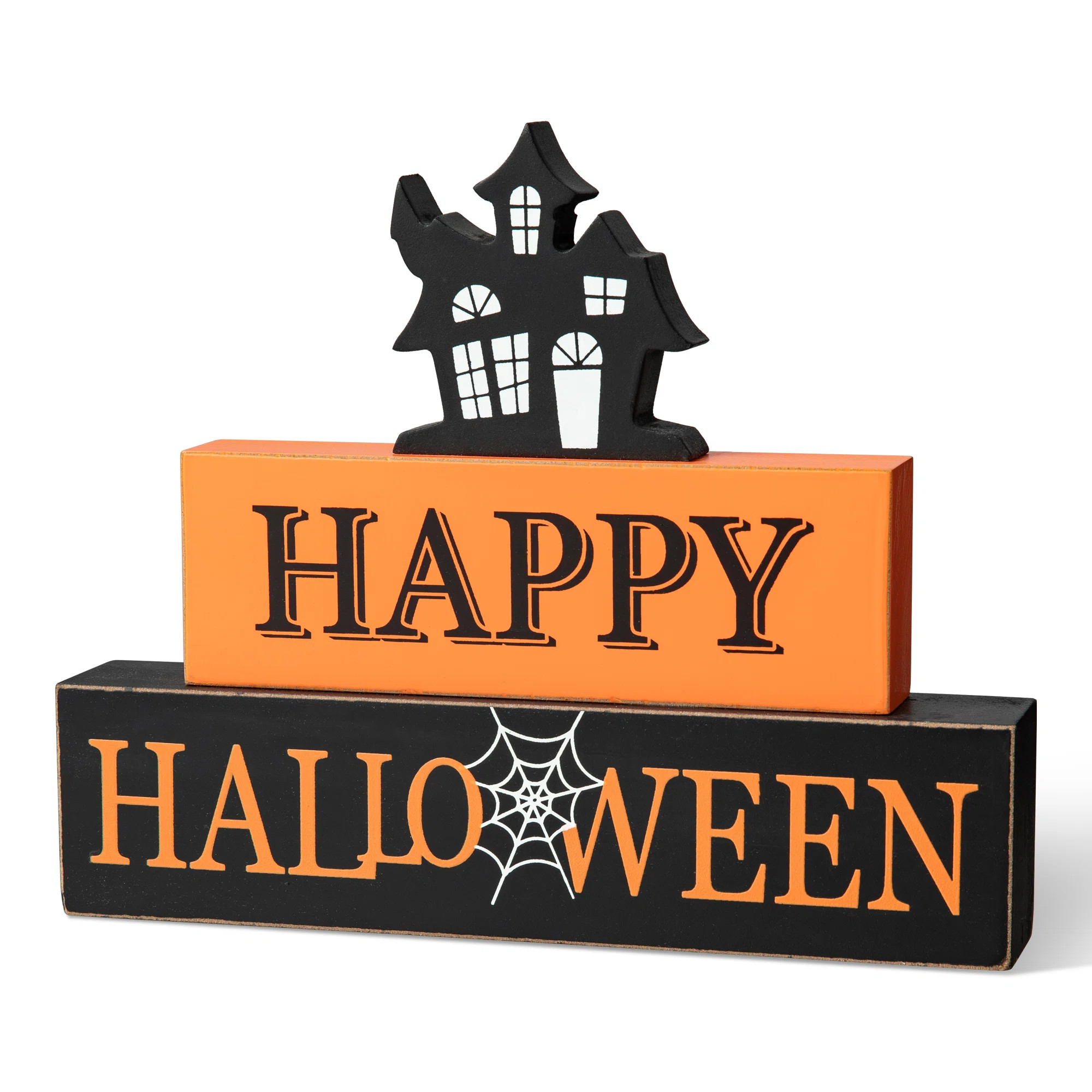9.5"L Happy Halloween Wooden Haunted House Block Sign | Wayfair North America