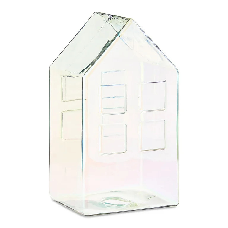 Large Iridescent Glass House Christmas Tabletop Decoration, Clear, 7.5&quot;, by Holiday Time | Walmart (US)