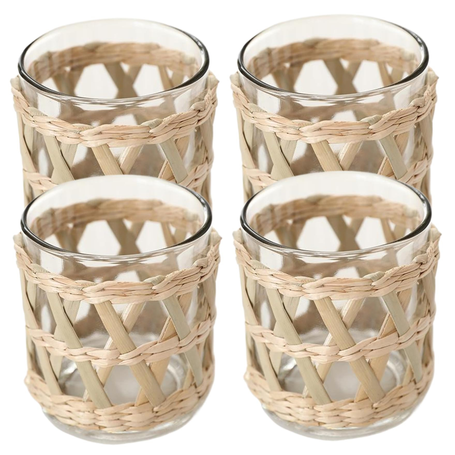 4PCS Boho Candle Holders Rattan Candle Holders with Glass Cups Natural Seagrass Hand Woven Coasta... | Amazon (US)