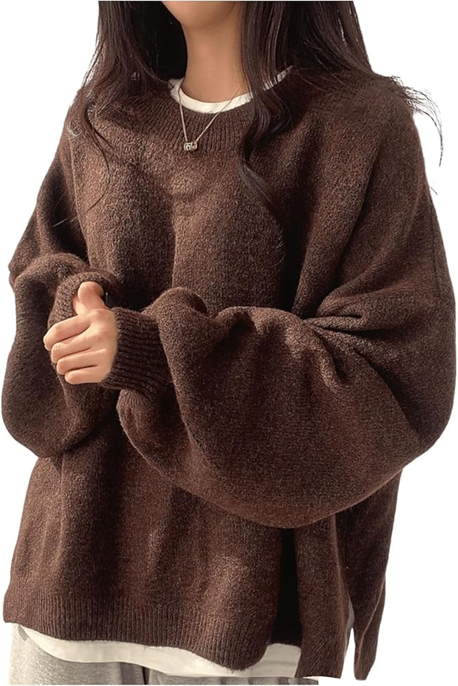 Verdusa Women's Fall Clothes Cozy Oversized Sweaters Lantern Sleeve Drop Shoulder Knit Pullovers | Amazon (US)