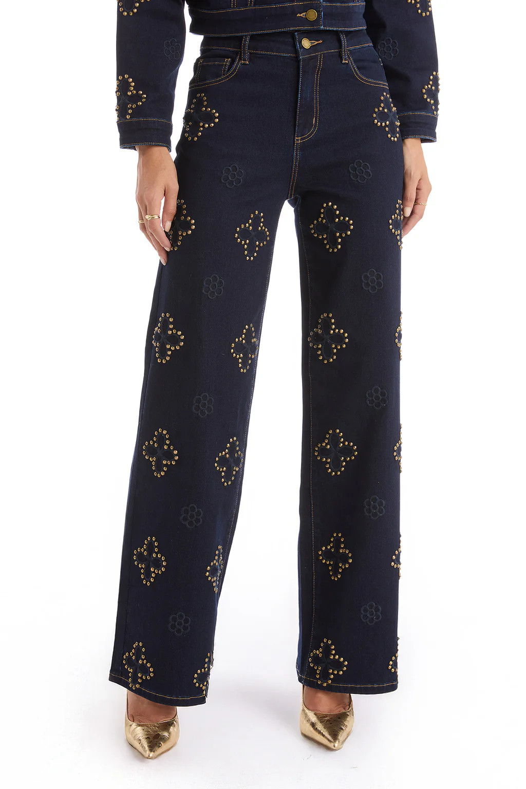Kaia Studded High Rise Jean - Indigo | The Noli Shop