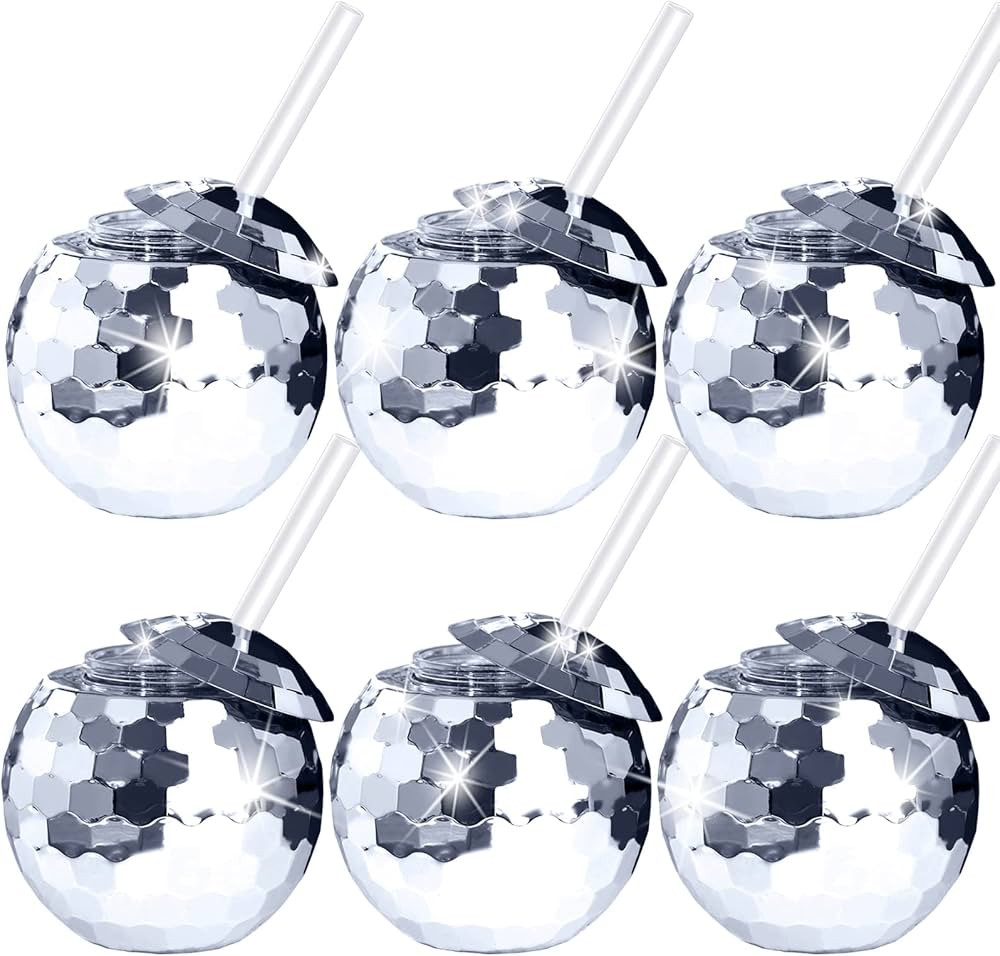 6 Pcs Disco Ball Cups Silver Spherical Cup Disco Flash Ball Cocktail Cup Sparkly Glitter Disco Ba... | Amazon (US)