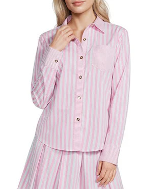 Woven Button Down Point Collar Striped Long Sleeve Shirt | Dillard's