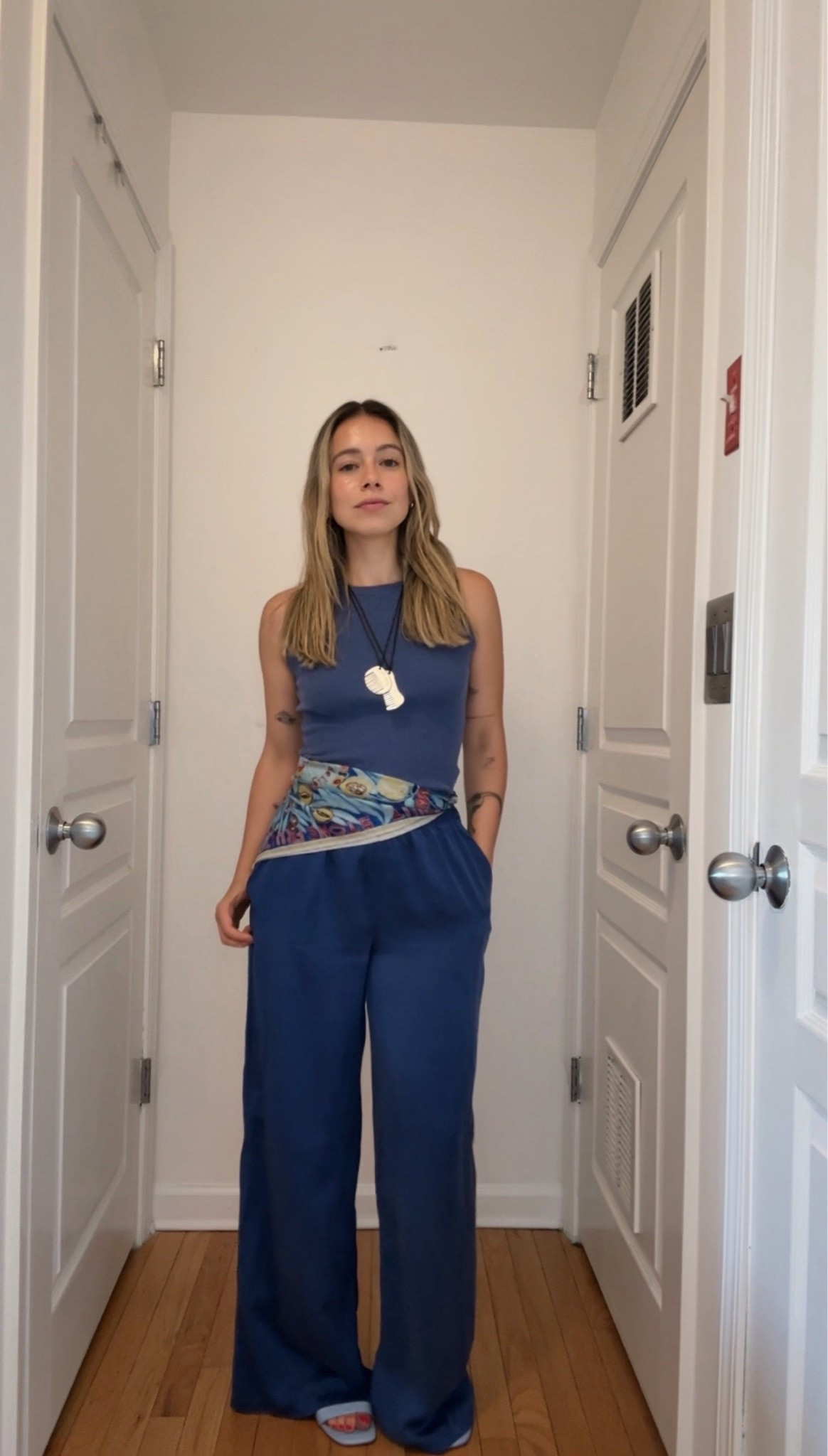 Sarah Wasilak’s outfit from Dinner for Shoes episode 95, Aeston West Founder Kait Schneider Thinks Your Skincare Routine Is Too Complicated 

Tank: Naked Cashmere
Pants: Naked Cashmere
Necklaces: Mango
Scarf: Stone Fruit
Shoes: Song of Style

#LTKgrwm #LTKootd #LTKPetite