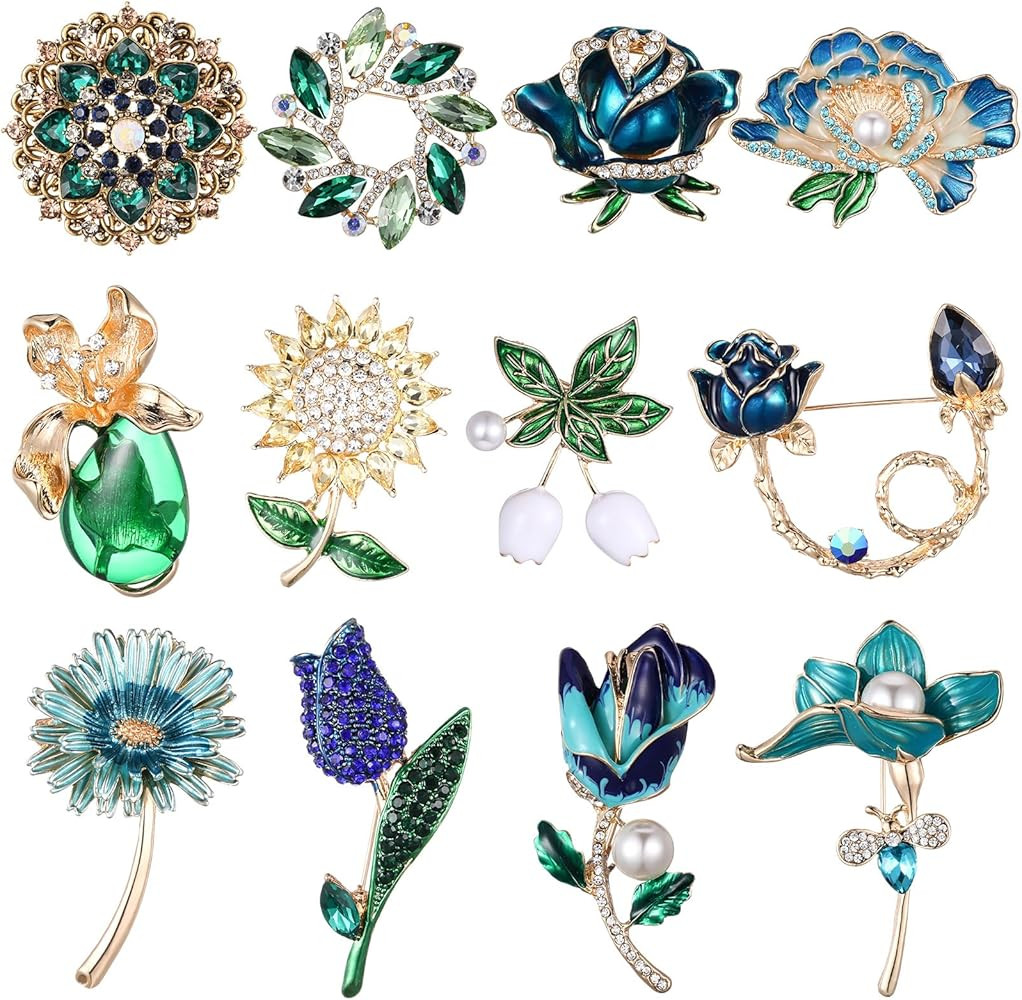 Junkin 12 Pcs Women Brooches Bulk Set Rhinestone Pin Crystal Vintage Christmas Brooch Retro Pin G... | Amazon (US)