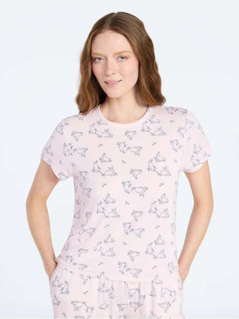 Joyspun Women’s Scoop Neck Sleepwear Modal Tee with Short Sleeves, Sizes S-3X | Walmart (US)