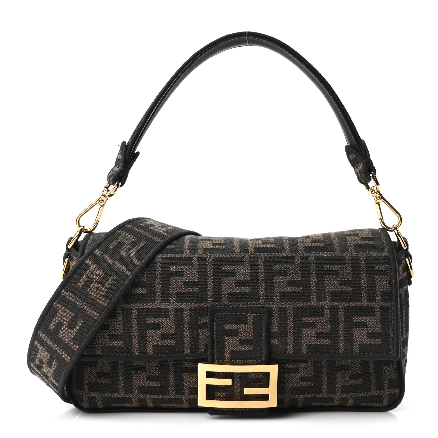 Fendi Fabric Jacquard FF 1974 Medium Baguette Tobacco Moro Black 1955705 | FASHIONPHILE (US)