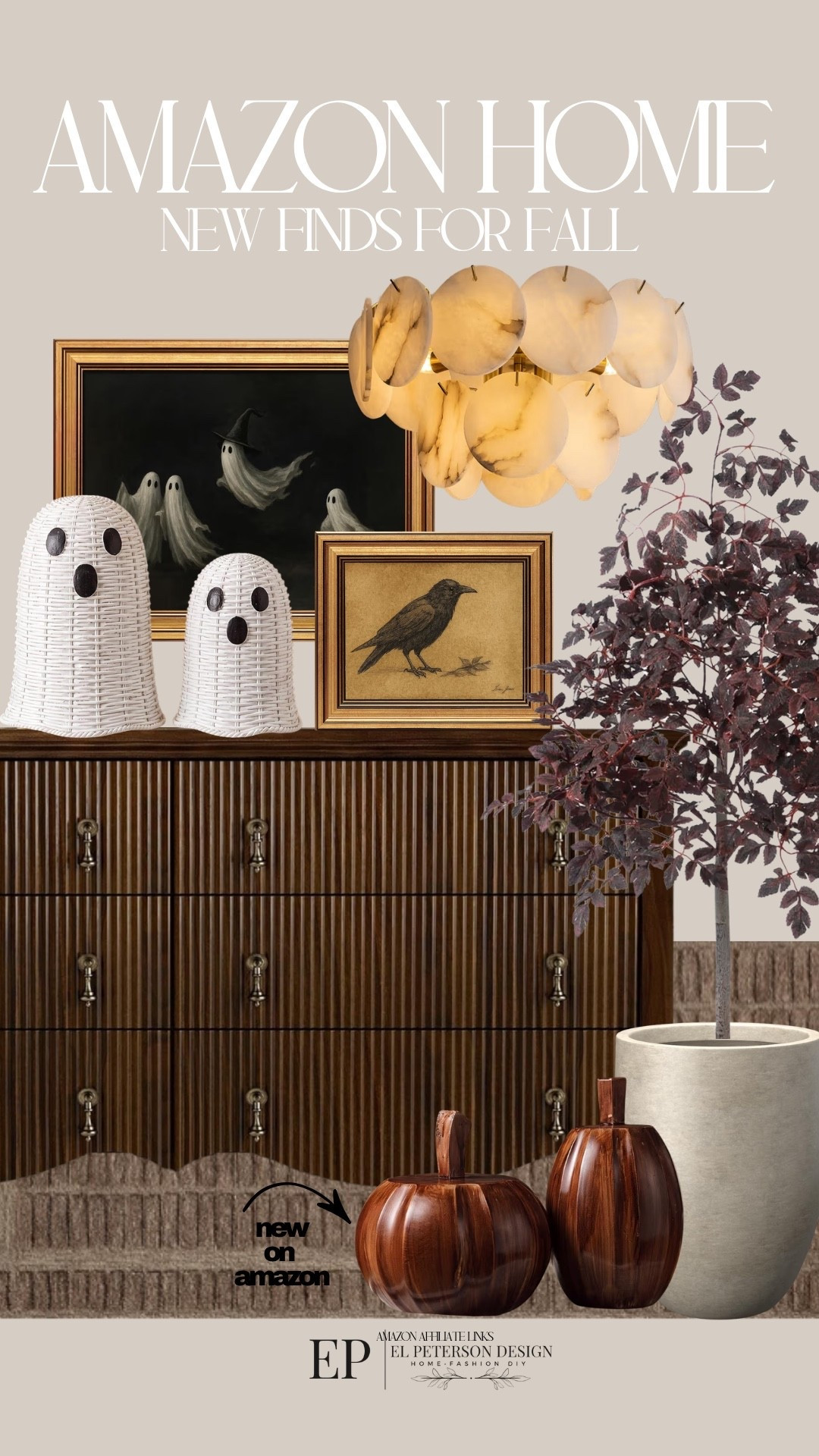 Amazon
Accent cabinet
Faux tree 
Planter
Rug
Ghosts
Artwork
Pumpkins
Chandelier

#LTKHome
