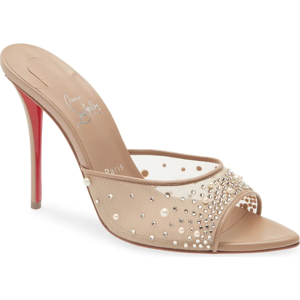 Christian Louboutin Miss Z Crystal Embellished Mesh Pointed Toe Sandal in Blush/Blush at Nordstrom, Size 9.5Us | Nordstrom