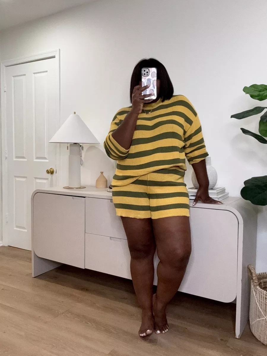 I tried putting on “real clothes” today… and immediately changed back into this oversized sweater set. It hugs in the right places, feels soft, and still looks intentional when I’m out running errands. Available S–XL, stretchy waistband, and soft warm knit perfect for layering. #AmazonFinds #LoungeSet #MatchingSet #OversizedSweater #ComfyChic #CasualStyle #ErrandOutfit #StripedSet #EverydayWear 

 #LTKootd #LTKSeasonal #LTKMidsize