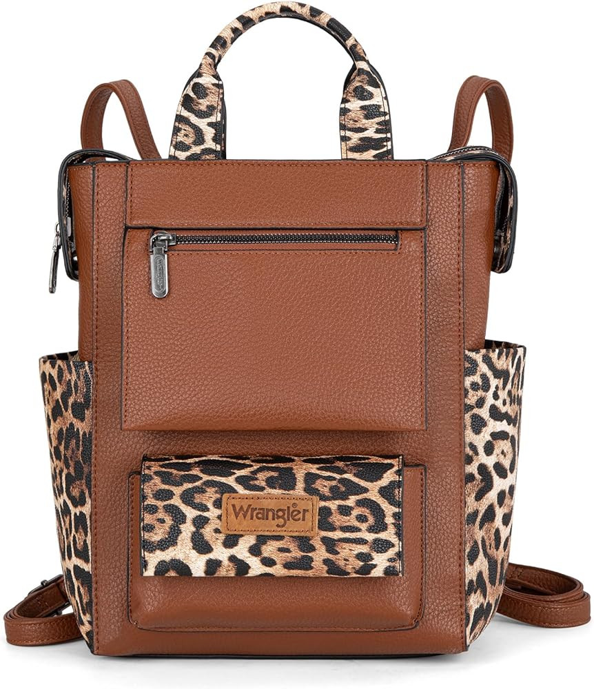 Montana West Wrangler Leopard Backpack Purse for Women Vegan Leather Ladies Convertible Backpack ... | Amazon (US)