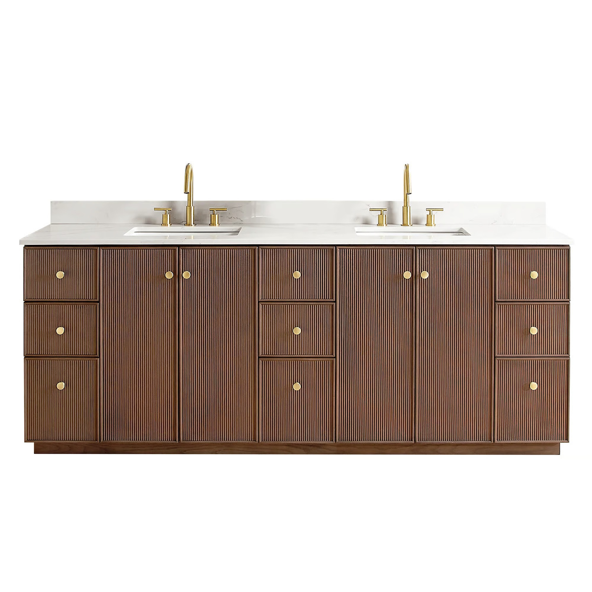 Amella 84'' Double Bathroom Vanity with Quartz Top | Wayfair North America