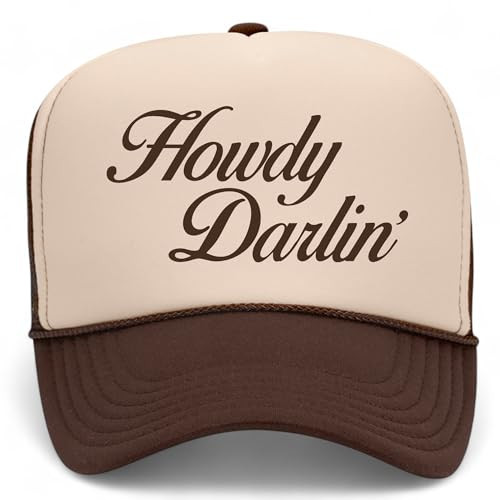 Howdy Darlin' Trucker Hat | Cute Vintage Cowboy Cowgirl Country Summer | Premium Mesh Foam Snapback Hat for Men & Women (US, Alpha, One Size, Brown/Tan) | Amazon (US)