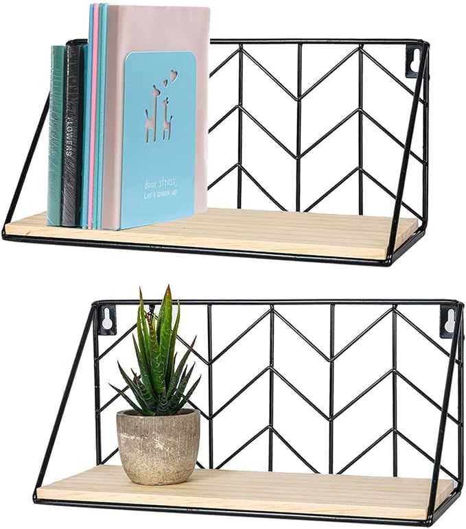 TIMEYARD Floating Shelves Wall Mounted Set of 2 Rustic Arrow Design Wood Storage for Bedroom, Liv... | Amazon (US)