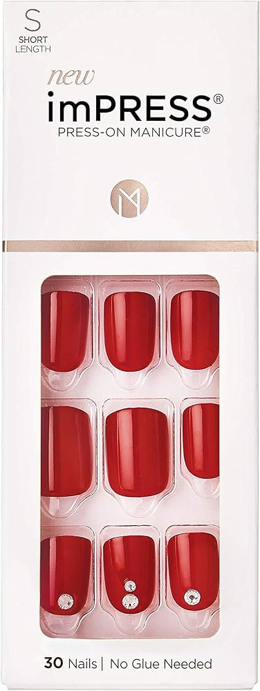 KISS imPRESS No Glue Mani Press On Nails, Design, 'Kill Heels', Red, Short Size, Squoval Shape, I... | Amazon (US)