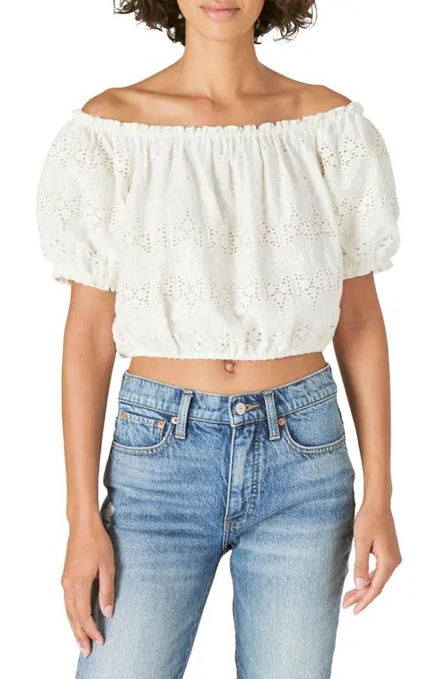 Lucky Brand Off the Shoulder Lace Crop Top in White at Nordstrom, Size X-Large | Nordstrom