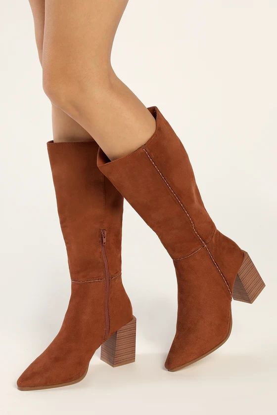 Delyanie Tan Suede Pointed-Toe Knee High Boots | Lulus (US)