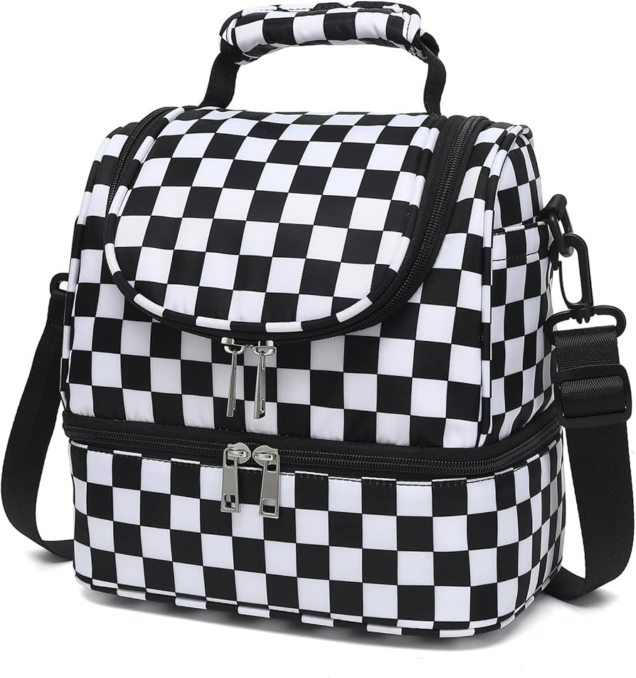 Yusudan Checkered Lunch Bag for Women Girls, Dual Compartment Insulated Lunchbox Reusable Picnic ... | Amazon (CA)