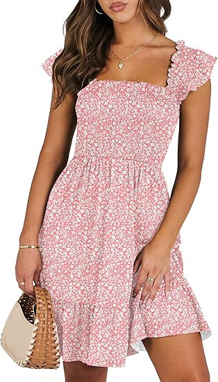 ANRABESS Women's Summer Casual Sleeveless Square Neck Dress 2026 Smocked Ruffle Backless Boho Bea... | Amazon (US)
