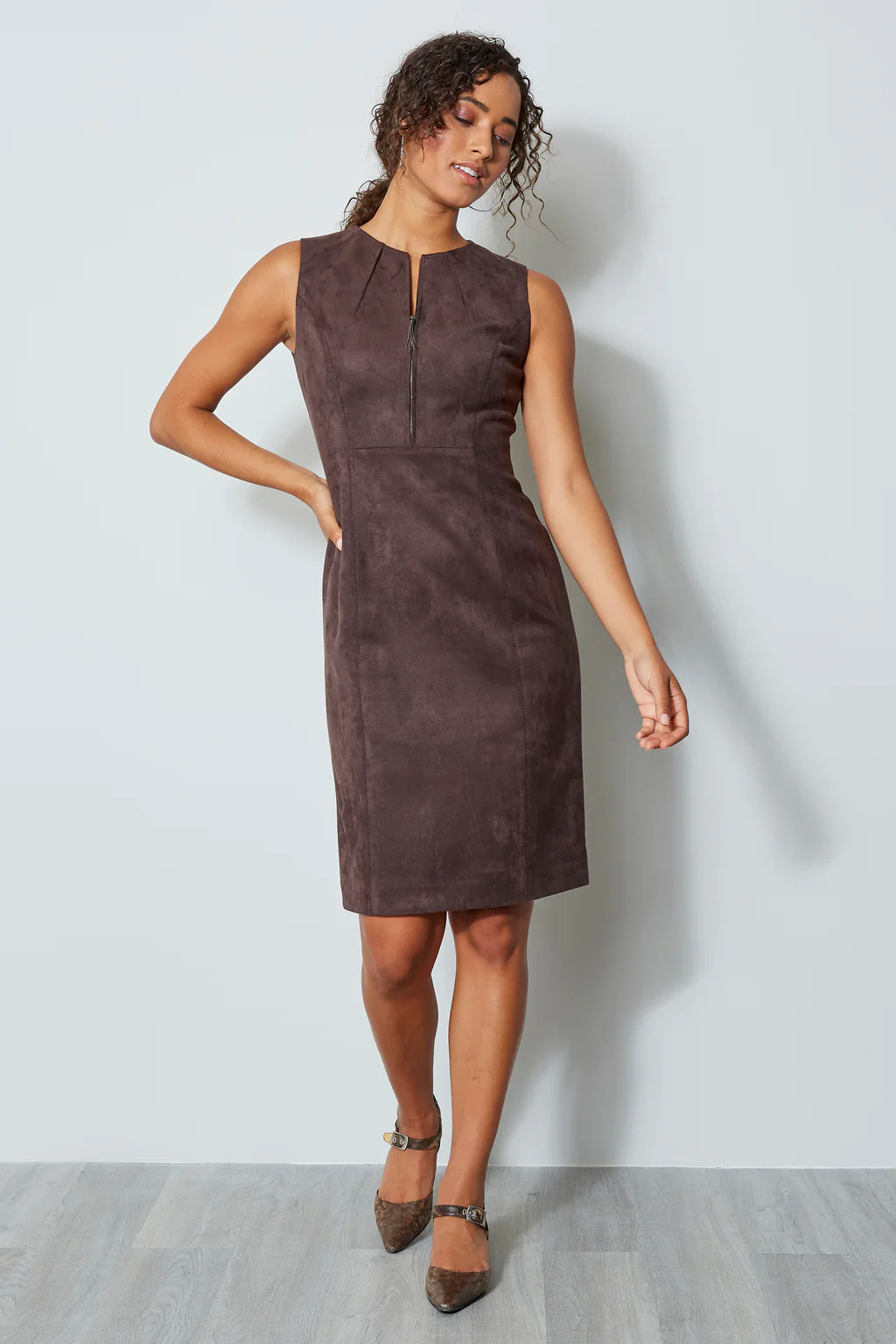Dart Zip Vegan Suede Dress | Elie Tahari