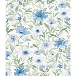RoomMates Flower Market Blue Vinyl Peel and Stick Matte Wallpaper 30.75 sq. ft. RMK12634PL - The ... | The Home Depot