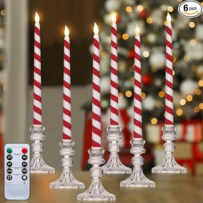 6 Pcs Christmas Flameless Taper Candles 10.6 Inch Glitter Candles Battery Operated LED Christmas ... | Amazon (US)