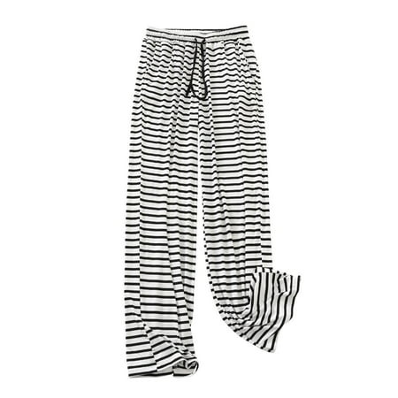 Wenyuyu Womens Striped Pants Drawstring Elastic Waisted Casual Wide Leg Pants with Pockets Cozy Soft Striped Pajama Pants | Walmart (US)