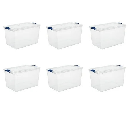 Sterilite Large Storage Bin, 66 Quart Clear Plastic Storage Container with Latch Lid, Blue, 6 Count | Walmart (US)
