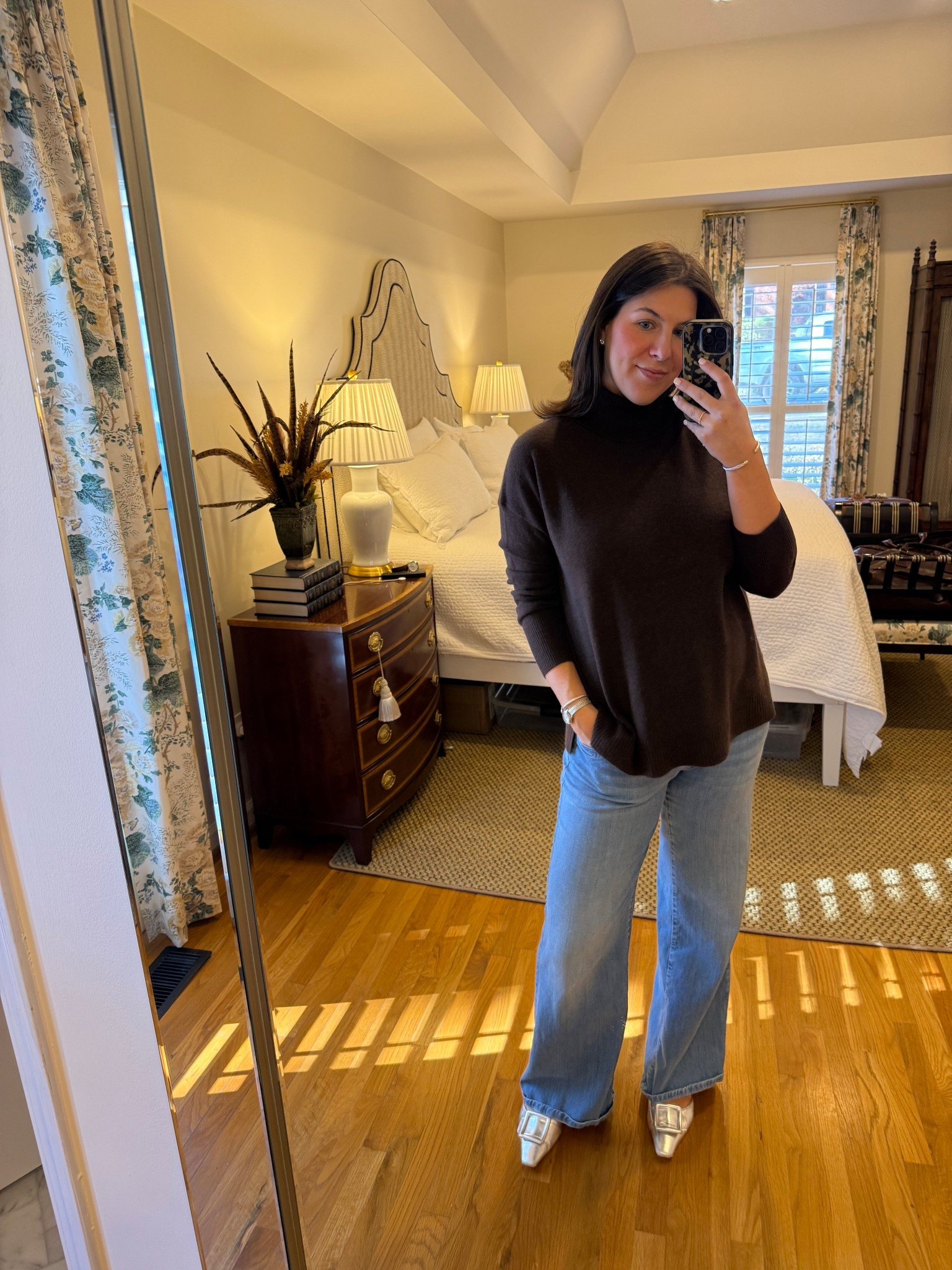 Loving this 100% cashmere sweater from Nordstrom rack!! Such a good basic and great for layering 🫶🏼 Lots of color options too! Also have been absolutely LIVING in these maternity jeans!!! So comfy, great length, and no side panel so they have pockets! Worth the investment for sure. 

#LTKFindsUnder100 #LTKBump #LTKootd